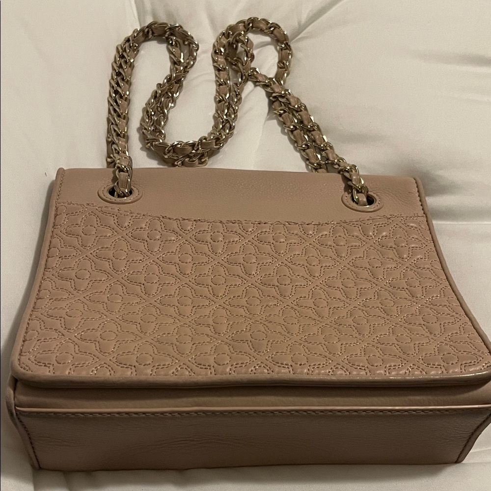 Tory Burch Blush Quilted Leather Shoulder Bag with Gold Chain